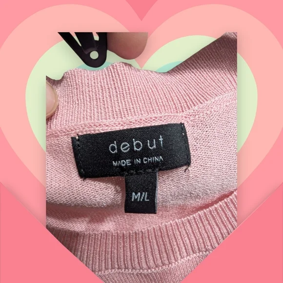 EUC Debut Pink Knit Short Sleeve Poodle Graphic Sweater Top M/L - Picture 8 of 11